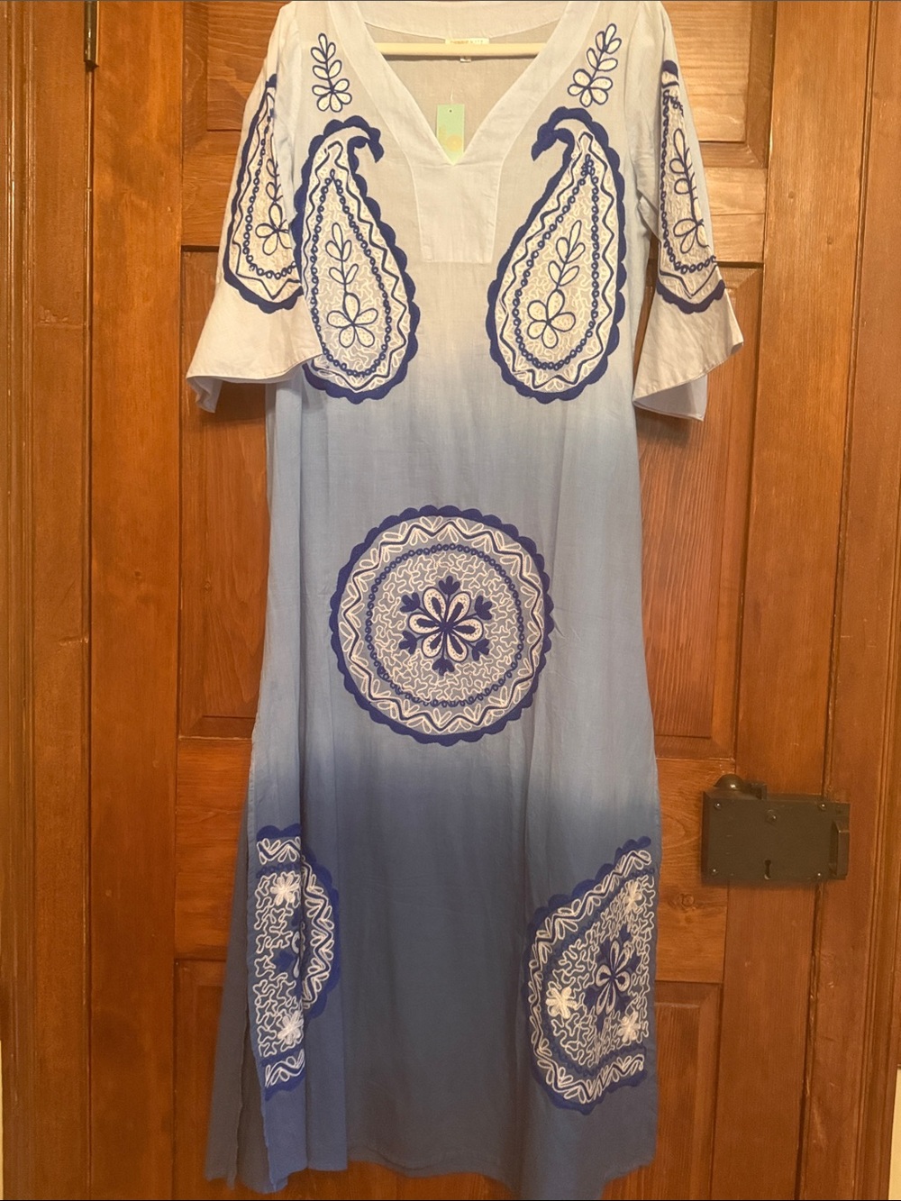 Debbie Katz Embroidered Blue Ombre Paisley Maxi Dress